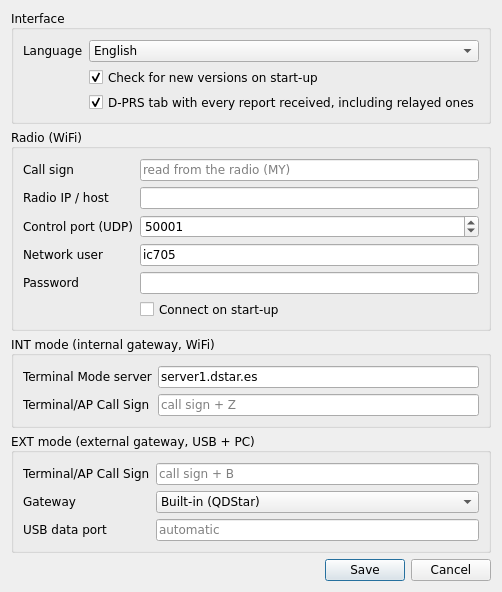 Settings dialog
